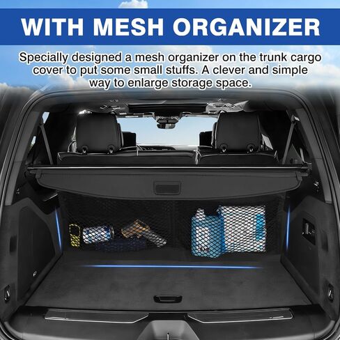 Autorder Cargo Cover for 2021-2024 Chevrolet Tahoe/Suburban/Cadillac Escalade/GMC Yukon Accessories Upgraded Trunk Cover with Extra Storage Net Carbon Fiber Retractable Security Shield Shade in Saudi Arabia