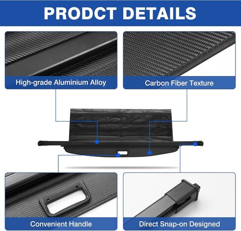 Autorder Cargo Cover for 2021-2024 Chevrolet Tahoe/Suburban/Cadillac Escalade/GMC Yukon Accessories Upgraded Trunk Cover with Extra Storage Net Carbon Fiber Retractable Security Shield Shade in Saudi Arabia