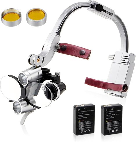 Head-Mounted Dental Loupes with LED Headlamp 2.5X/3.5X Magnification, Dual Rechargeable Batteries & Ergnomic Design for Clear Vision and Comfortable Use in Kuwait