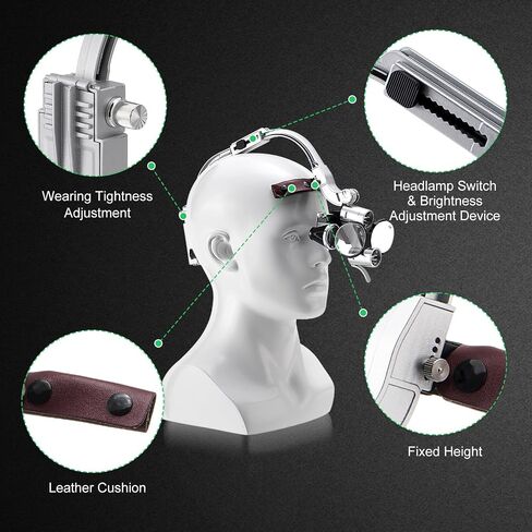 Head-Mounted Dental Loupes with LED Headlamp 2.5X/3.5X Magnification, Dual Rechargeable Batteries & Ergnomic Design for Clear Vision and Comfortable Use in Kuwait