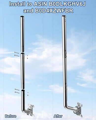 Universal Adjustable TV Antenna Mount, J-Mount Solid Mast (1.38'' x 24'' Pole) for Long Wall, Eave, Roof Mounting, Iron Paint Heavy Duty Pivot Mounting Bracket and Hardware Included, Black in Kuwait