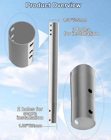 Universal Adjustable TV Antenna Mount, J-Mount Solid Mast (1.38'' x 24'' Pole) for Long Wall, Eave, Roof Mounting, Iron Paint Heavy Duty Pivot Mounting Bracket and Hardware Included, Black in Kuwait