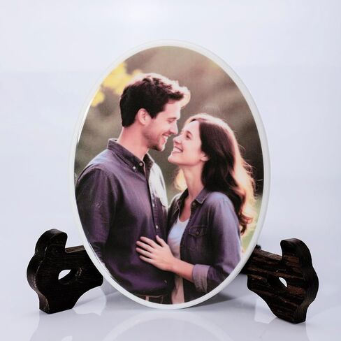 TMKJJDZ Personalized Porcelain Memorial Photo Plaque, Oval Tombstone Tile,Custom Grave Decorations for Cemetery(3.54″×4.72″) in Saudi Arabia