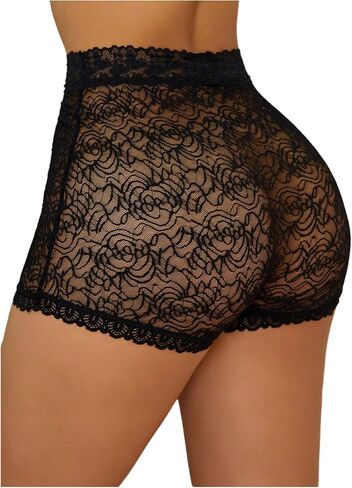 Wdirara Women's Plus Size Sheer Lace Boyshorts infernes inse in Saudi Arabia