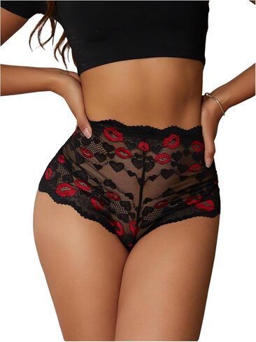 Wdirara Women's Plus Size Sheer Lace Boyshorts infernes inse in Kuwait