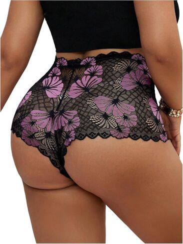 Wdirara Women's Plus Size Sheer Lace Boyshorts infernes inse in Kuwait