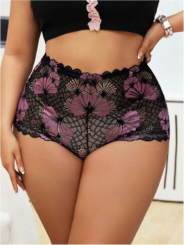 Wdirara Women's Plus Size Sheer Lace Boyshorts infernes inse in Kuwait