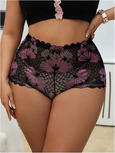 Wdirara Women's Plus Size Sheer Lace Boyshorts infernes inse in Kuwait