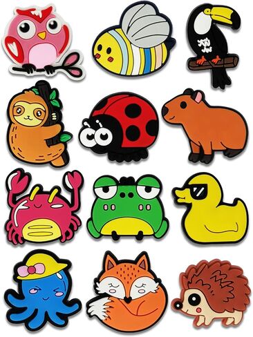 12pcs Capybara Koala Duck Unicorn Monkey Monkey Monkey Parrot Sea Animals Sharms for Croc Bubble Slides Handals ، و Animals Excesssories Decorations for Girls Women Onters ights in Kuwait