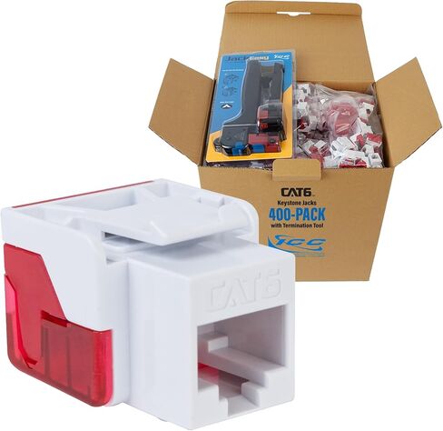 ICC CAT6 Keystone Jack with Inline IDC No Pair Split Wiring (Easier Termination) UL Listed PoE++ TAA Compliant for Wall Plate or Patch Panel, Works with JackEasy Termination Tool, White, 25 Pack in Kuwait