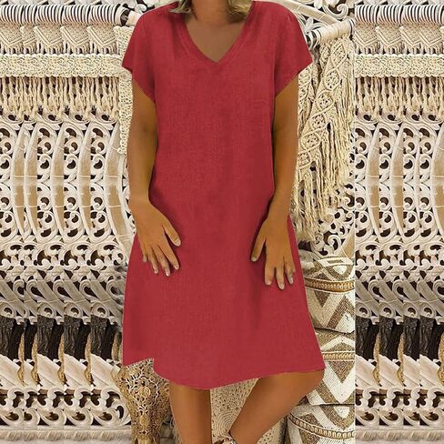 Women's Cotton Linen Dresses Summer Cup Sleeve Comfy Travel Sundresses Beach Wear Trendy Spring Vacation Clothes 2025 in Kuwait
