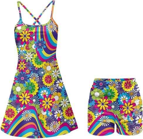 لباس التنس للسيدات لباس الجولف الرياضي مع ملابس الجولف الجيبية القصيرة المدمجة للتمرين لفساتين الصيف الخطية in Kuwait