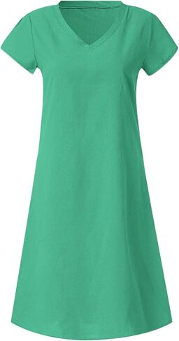 Women's Cotton Linen Dresses Summer Cup Sleeve Comfy Travel Sundresses Beach Wear Trendy Spring Vacation Clothes 2025 in Kuwait