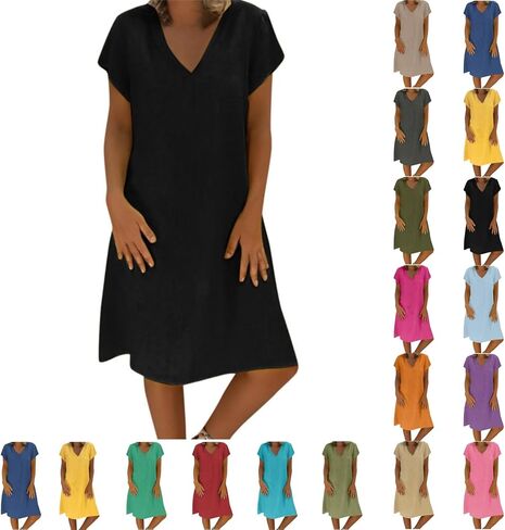 Women's Cotton Linen Dresses Summer Cup Sleeve Comfy Travel Sundresses Beach Wear Trendy Spring Vacation Clothes 2025 in Kuwait