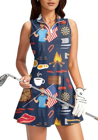 Women's Golf Sleeveless Zipper Dresses with Built in Shorts in Kuwait