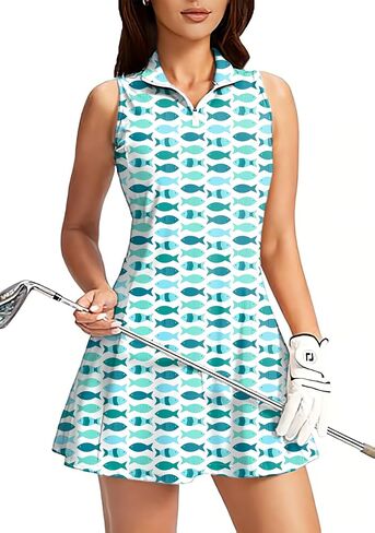 Women's Golf Sleeveless Zipper Dresses with Built in Shorts in Kuwait