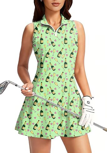 Women's Golf Sleeveless Zipper Dresses with Built in Shorts in Kuwait