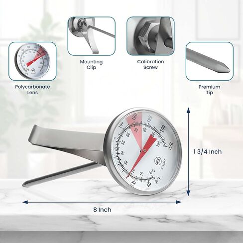OCS Parts 5-Inch Milk Frothing Thermometer | 30-200° F Thermometer with Clip for Coffee, Cappuccino, Lattes, Mochas, Frothy Milk Foam for Home Espresso Machines, Baristas, Cafes and Coffee Shops in Saudi Arabia