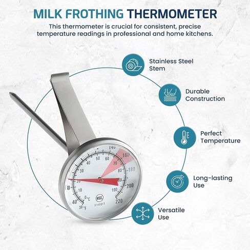 OCS Parts 5-Inch Milk Frothing Thermometer | 30-200° F Thermometer with Clip for Coffee, Cappuccino, Lattes, Mochas, Frothy Milk Foam for Home Espresso Machines, Baristas, Cafes and Coffee Shops in Saudi Arabia
