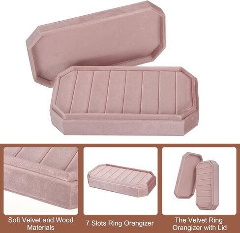 uxcell Velvet Ring Organizer Jewelry Display Tray 7 Slots Showcase Ring Holder Case Velvet Jewelry Organizer Box Stand with Lid for Rings Earrings Pink in Saudi Arabia