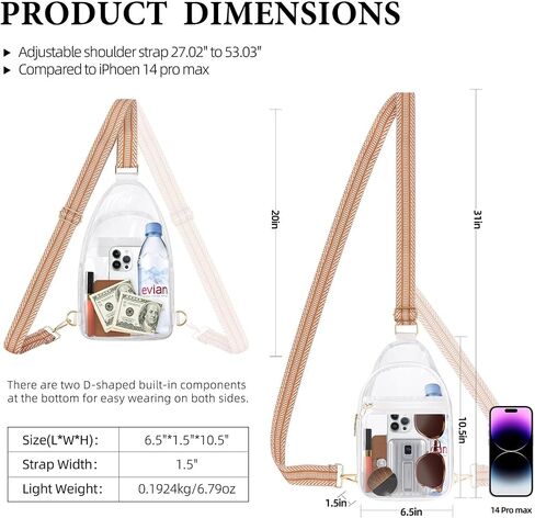 Clear Bag Stadium Approved, Clear Sling Bag with Adjustable Strap for Women Men, Concerts Sports, Events in Kuwait