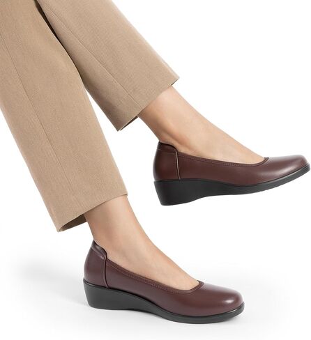 DREAM PAIRS Women's Low Wedges Heels Pumps Comfortable Slip-on Round Toe Dress Work Shoes for Office Business in Saudi Arabia