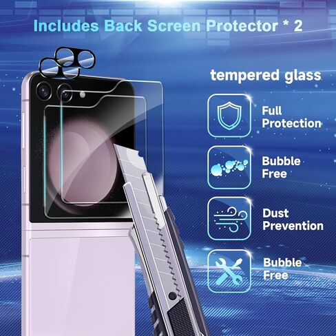 [3 + 3 + 2 Pack] for Samsung Galaxy Z flip 6 5G Screen Protector, 3 Pack Inner TPU Screen Protector + 3 Pack External Tempered Glass + 2 Pack Camera Lens Protector, Easy Install with Alignment Tool in Saudi Arabia