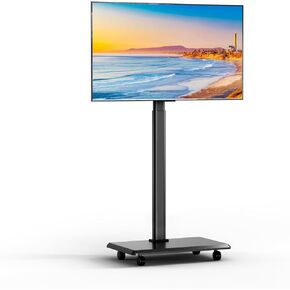 حامل تلفزيون متنقل لشاشات تلفزيون LCD مسطحة/منحنية مقاس 23-60 بوصة، وعربة تلفزيون قابلة للإمالة تحمل ما يصل إلى 55 رطلًا حامل محمول مع رف كمبيوتر محمول وأرضية متدحرجة بحد أقصى 400 × 400 مم in Kuwait