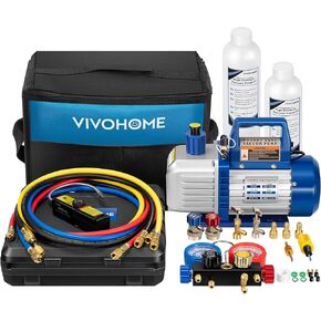 vivohome 110v 1/2 hp 5cfm 2 المرحلة hvac مضخة فراغ و 4 طريقة ac مجموعة قياس متعددة مع كاشف تسرب خراطيم 5ft لr134a r12 r22 r502 r410a السيارات تكييف الهواء التبريد إعادة الشحن in Saudi Arabia