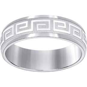 JewelryWeb Stainless Steel Mens Greek Key Engraved Comfort-Fit Fashion Band Ring� Wedding-Band for Men in Saudi Arabia