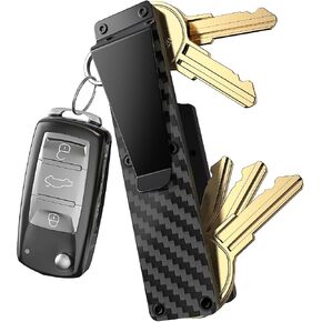 Carbon Fiber Key Organizer Holder, 8-10 Keys Capacity, Compact Metal Keychain with Carabiner Loop, Noise Reduction Minimalist Design for Car Keys in Saudi Arabia