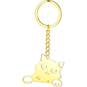 kkjoy Cat with Tilted Head Keychain Stainless Steel Pet Kitty Keyring Purse Bag Accessories For Cat Lovers Women in Kuwait