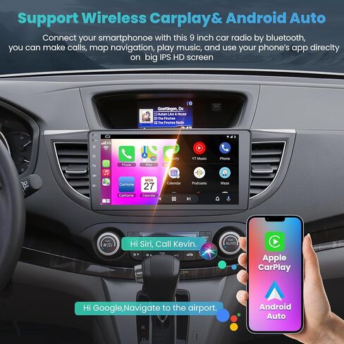 Car Stereo Radio for Honda CRV 2007-2011, Android 12.0 (4G RAM 64G ROM) 9 Inch 5G WiFi CRV Radio Support Carplay/Android Auto,GPS Navigation with Bluetooth,Backup Camera 1080P,SWC/FM Radio in Kuwait