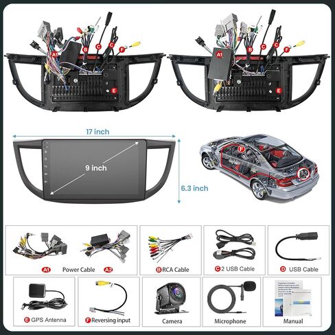 Car Stereo Radio for Honda CRV 2007-2011, Android 12.0 (4G RAM 64G ROM) 9 Inch 5G WiFi CRV Radio Support Carplay/Android Auto,GPS Navigation with Bluetooth,Backup Camera 1080P,SWC/FM Radio in Kuwait