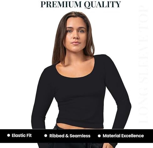 2 Pack Stretch Long Sleeve Workout Tops for Women, Ribbed Scoop Neck Yoga Shirts (Available in Plus) in Kuwait