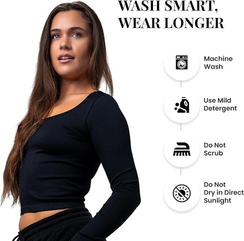 2 Pack Stretch Long Sleeve Workout Tops for Women, Ribbed Scoop Neck Yoga Shirts (Available in Plus) in Kuwait