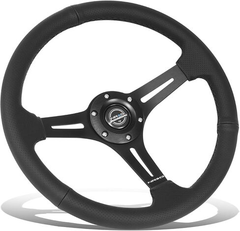 NRG Innovations NRG-RST-030PR-BK عجلة القيادة المقوى-عجلة القيادة الرياضية 350 مم (2.5 "عمق)-جلد أسود غير لامع/جلد أسود مع شقوق in Saudi Arabia