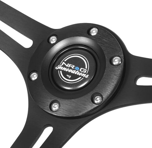 NRG Innovations NRG-RST-030PR-BK عجلة القيادة المقوى-عجلة القيادة الرياضية 350 مم (2.5 "عمق)-جلد أسود غير لامع/جلد أسود مع شقوق in Saudi Arabia