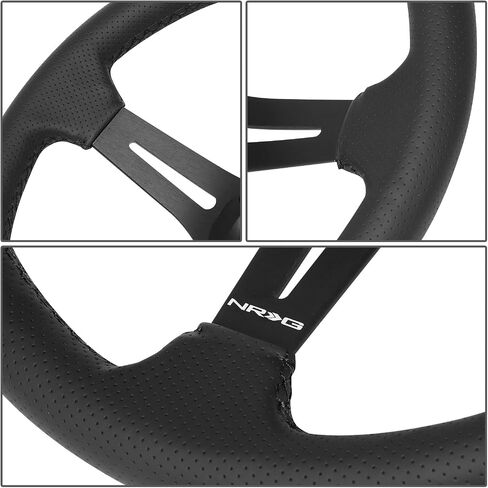 NRG Innovations NRG-RST-030PR-BK عجلة القيادة المقوى-عجلة القيادة الرياضية 350 مم (2.5 "عمق)-جلد أسود غير لامع/جلد أسود مع شقوق in Saudi Arabia