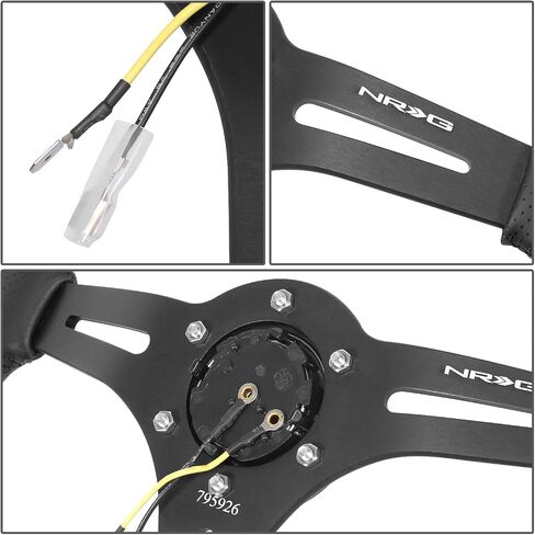 NRG Innovations NRG-RST-030PR-BK عجلة القيادة المقوى-عجلة القيادة الرياضية 350 مم (2.5 "عمق)-جلد أسود غير لامع/جلد أسود مع شقوق in Saudi Arabia