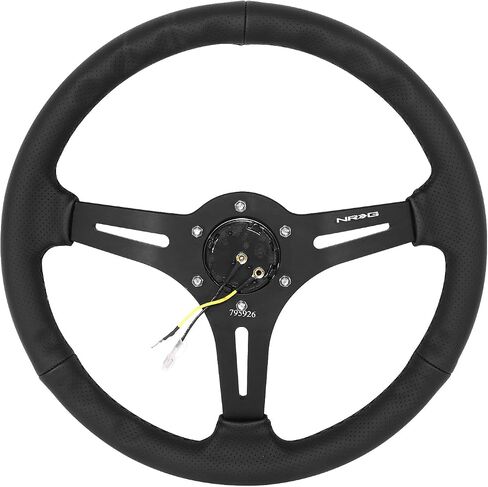 NRG Innovations NRG-RST-030PR-BK عجلة القيادة المقوى-عجلة القيادة الرياضية 350 مم (2.5 "عمق)-جلد أسود غير لامع/جلد أسود مع شقوق in Saudi Arabia