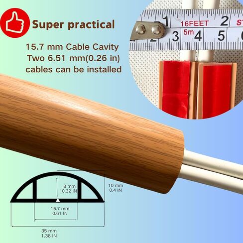 4ft Self Adhesive Floor Cord Cover,Heavy Duty Soft PVC Cable Protector and Extension Cord Hider,Cord Management System to Hide Wires on Floor,Cable Cavity:0.61" (W) x 0.32" (H) White in Kuwait