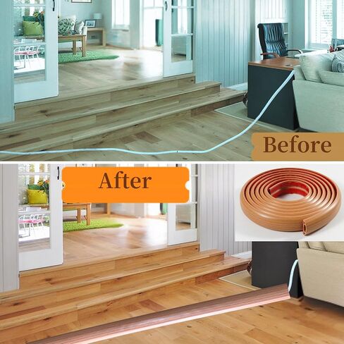 4ft Self Adhesive Floor Cord Cover,Heavy Duty Soft PVC Cable Protector and Extension Cord Hider,Cord Management System to Hide Wires on Floor,Cable Cavity:0.61" (W) x 0.32" (H) White in Kuwait