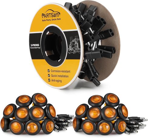 Partsam 20 PCS 3/4 "أضواء العنبر الجانبية مع قابس موصل + 2 دبوس لفة تسخير الأسلاك المستمرة ، توصيل وتشغيل تركيب خالي من المتاعب للمقطورات والشاحنات والشاحنات و RVS و ATVs والحافلات in Kuwait