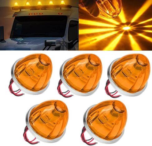 5PCS Watermelon Lights for Semi Truck，LED Watermelon Light Indicator Side Marker Lamp, Outline water melon Side Marker for Motor with Bezel (Amber) in Kuwait