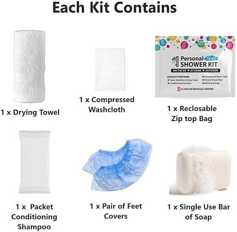 Compact Personal Shower Kit To-Go (Multi-Color) – Your Hygiene Companion for Travel, Gym, Camping | Shower on the Go | Shampoo, Soap, Towel. All in One (50) in Kuwait