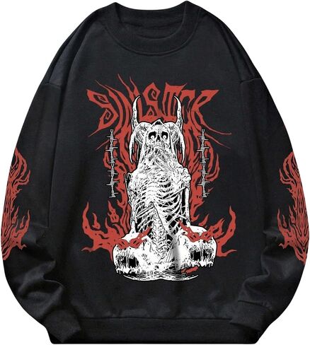 SHENHE Men's Skeleton Print Graphic Crew Neck Halloween Gothic Sweatshirt Top Streetwear in Saudi Arabia