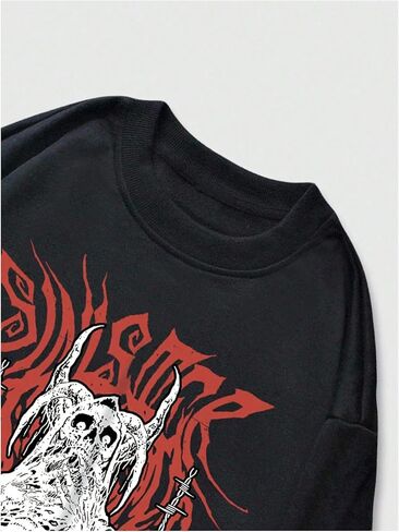 SHENHE Men's Skeleton Print Graphic Crew Neck Halloween Gothic Sweatshirt Top Streetwear in Saudi Arabia
