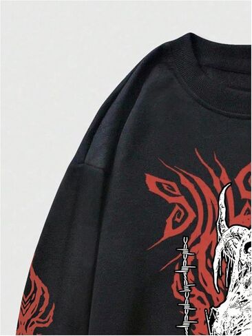 SHENHE Men's Skeleton Print Graphic Crew Neck Halloween Gothic Sweatshirt Top Streetwear in Saudi Arabia