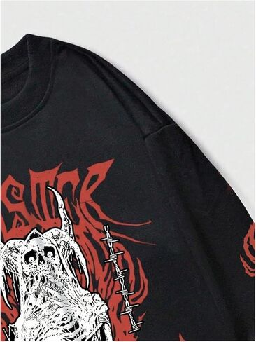 SHENHE Men's Skeleton Print Graphic Crew Neck Halloween Gothic Sweatshirt Top Streetwear in Saudi Arabia